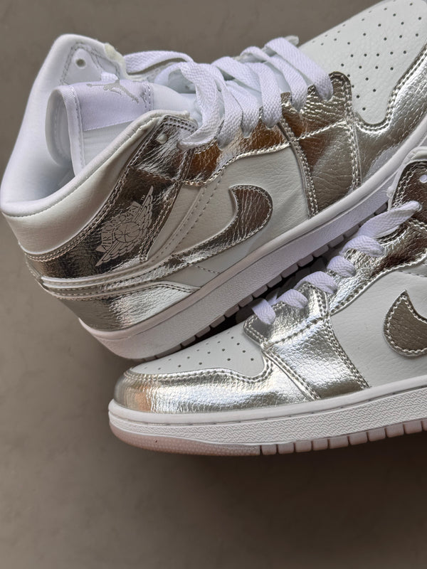 Nike Air Jordan 1 Mid Metallic Silver dama